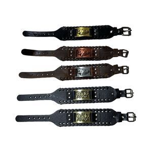 Gothic Punk Rock‎ Wide Wolf Head Butterfly Bracelet Leather Cuff Lot Of 5